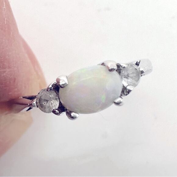 Avon Sterling Silver Opal Stacking Ring Size 5 Vintage Retro Casual Preppy - Picture 8 of 11